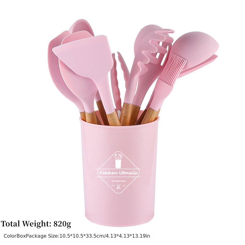 Marble Pattern Pink Kitchen Cookware Silicone Kitchenware Non Stick Cooking  Pot Set Spatula Shovel Soup Spoon