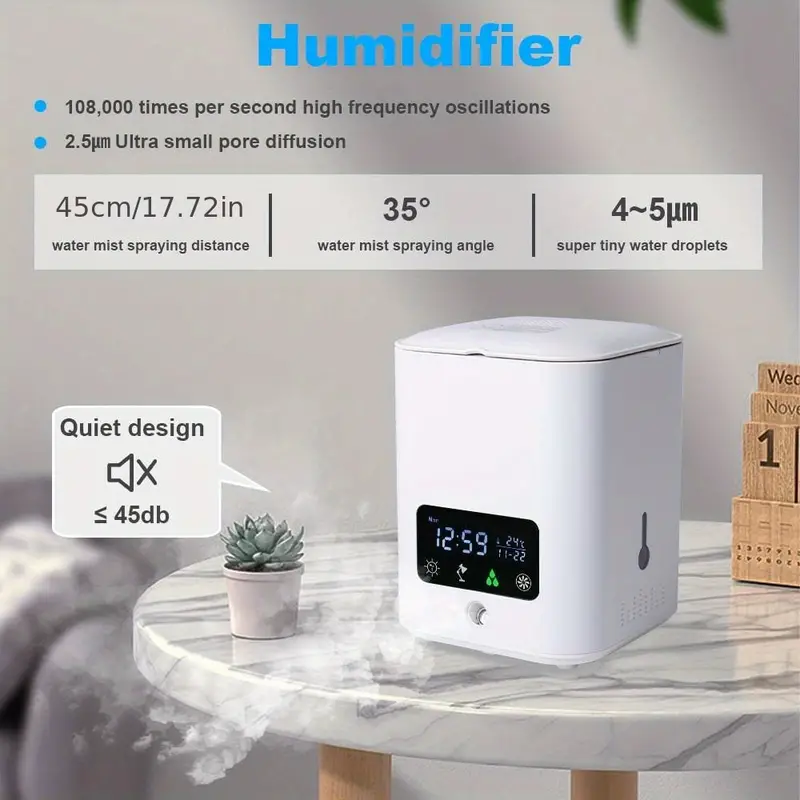 1pc 7 in 1 air purifier aroma humidifier with bt speaker smart flower pot table lamp alarm clock thermometer and clock multifunctional humidifier household ornament details 2