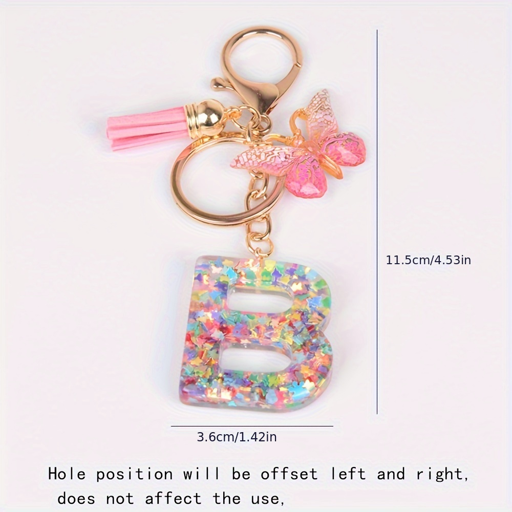 Resin Initial Letter Keychain Butterfly Pendant Cute Glitter - Temu