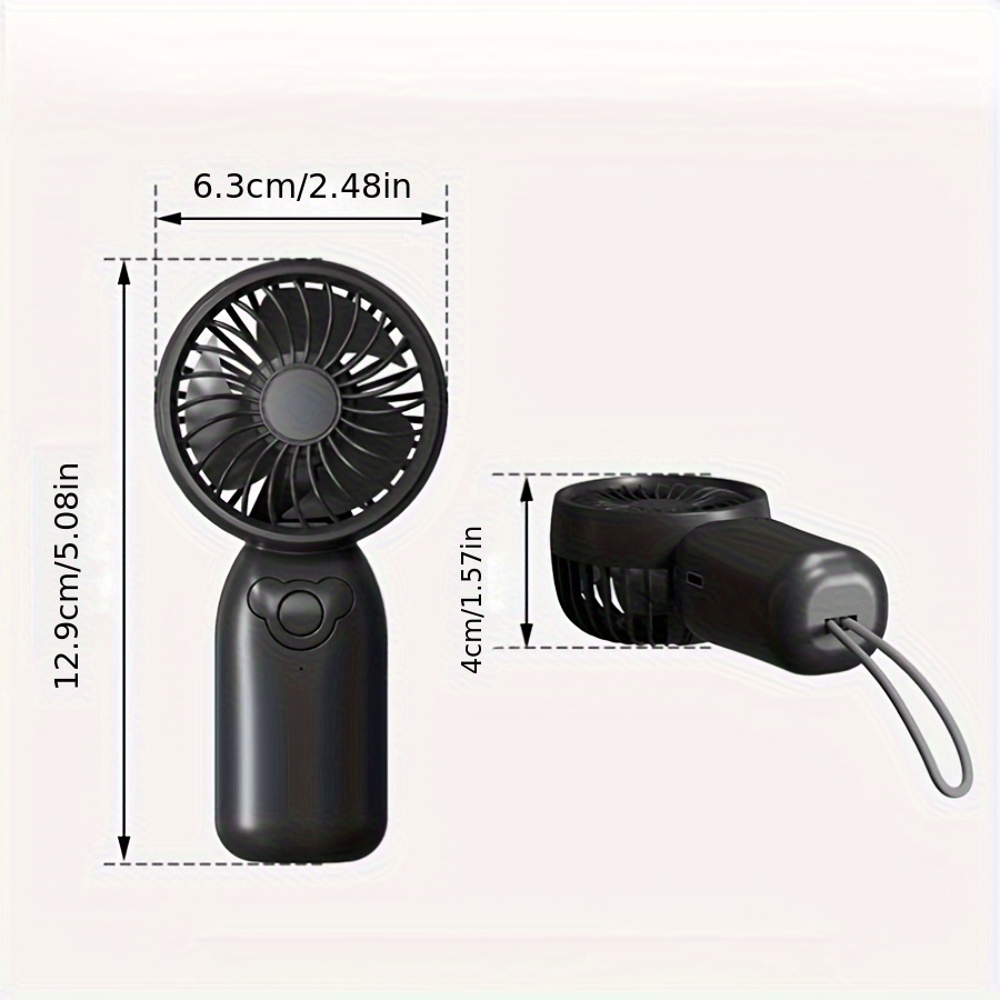 1pc Portable Mini Fan with 500mAh Rechargeable Lithium Battery, 3-Speed USB Charging, and Hanging Lanyard - Compact Handheld Design for On-the-Go Cooling - Black & White Options, Summer Essential | Sleek Handheld Fan | Lightweight Fan