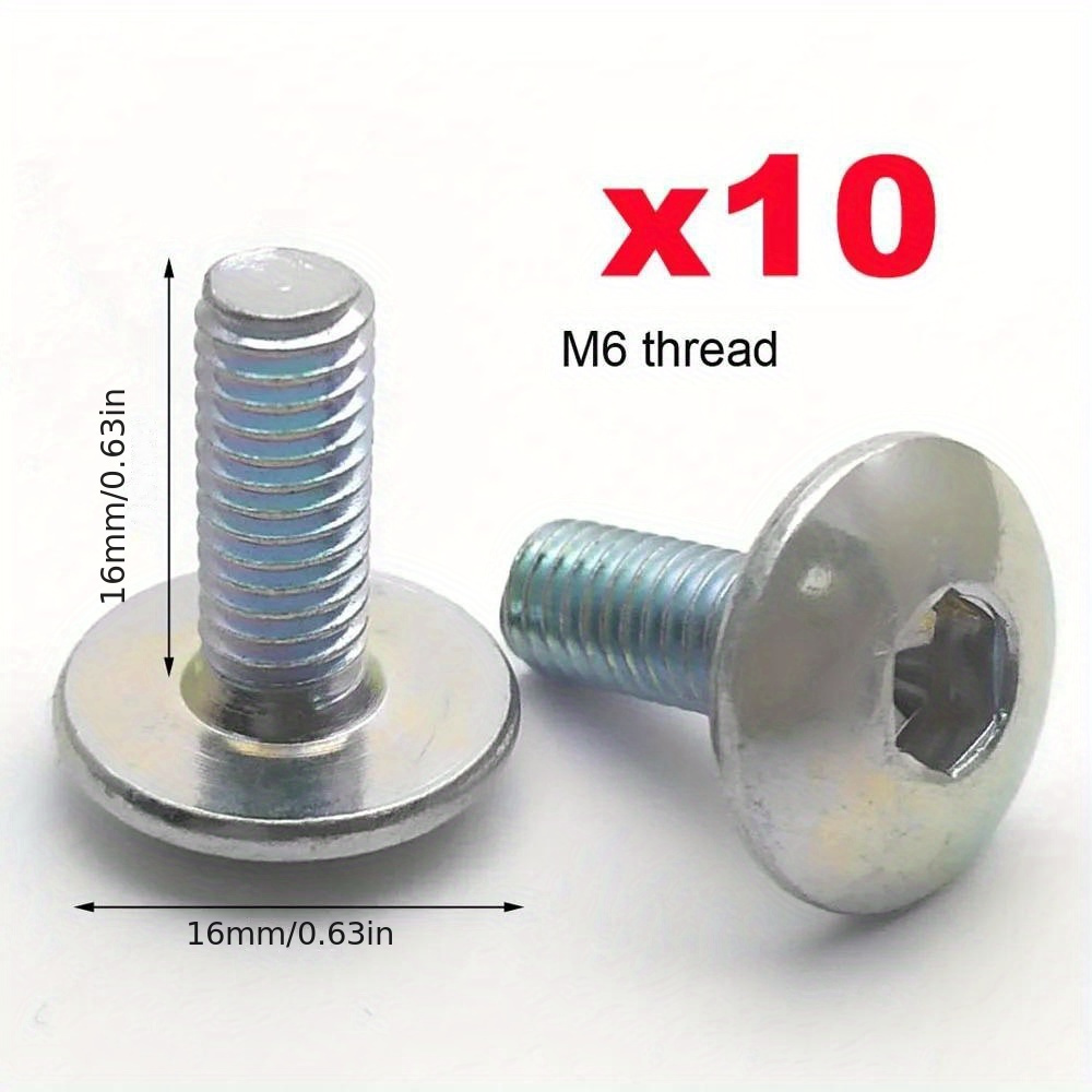 

10pcs M6 6mm Round Bolts - Silvery, For Motorcycles, , & Mopeds