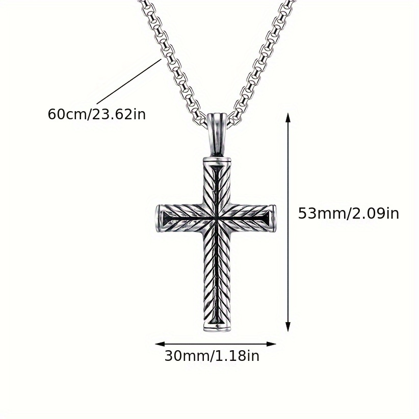 1pc stripe cross cool pendant necklace mens trendy stainless steel necklace fashion accessories details 3