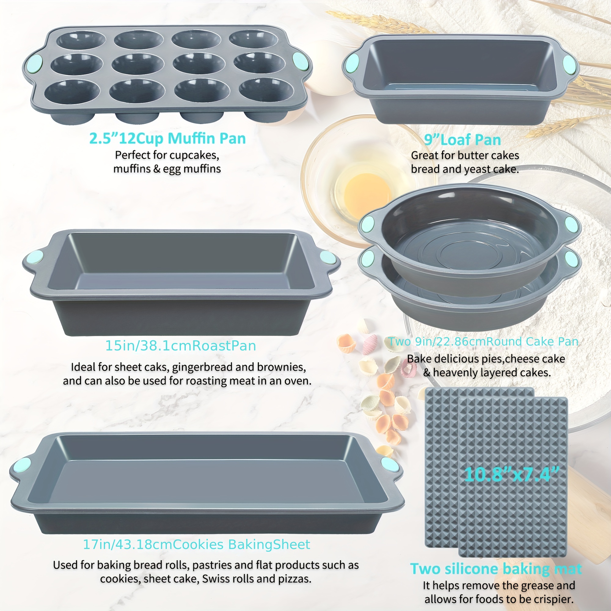 8pcs Nonstick Silicone Baking Pans Set Includes Bread Loaf - Temu