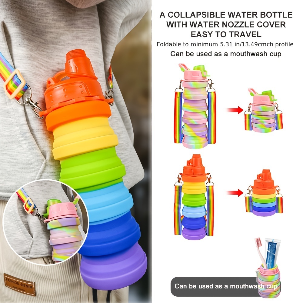 Silicone Collapsible Water Bottle, Portable Sports Cup With Strap And  Buckle For Kids School, Leak Proof Bpa Free, For Outdoor Activities Travel,  Camping, Hiking, Cycling - Temu