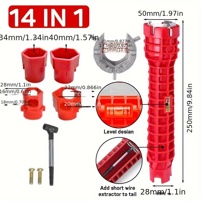 

14-in-1 Sink & Faucet Repair Wrench - Abs, Anti-slip Long Handle For Kitchen & Bathroom Plumbing