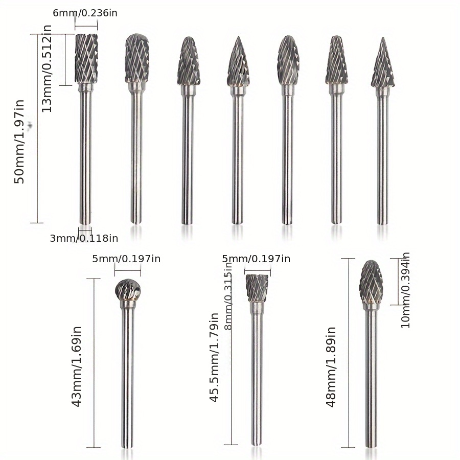 10pcs double cut tungsten carbide grinding bits set carbide deburring tungsten steel grinding bits compatible with rotary tools details 4