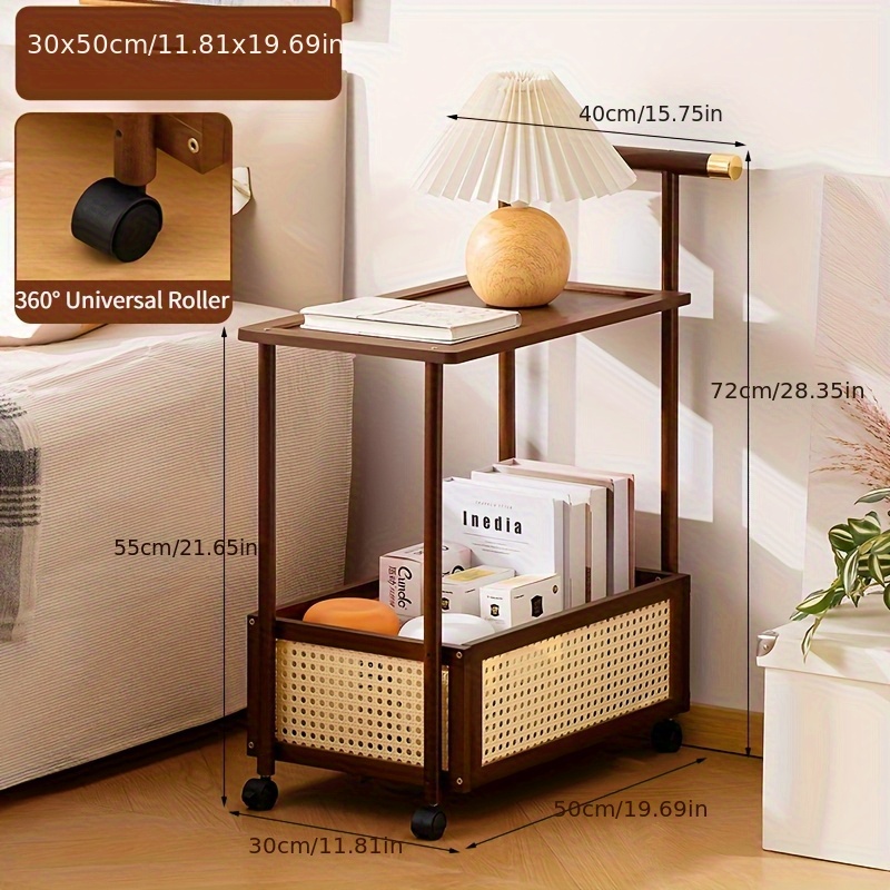 2 tier vintage rolling side table classic bedside storage cabinet with wheels suitable for bedroom living room multi functional nightstand antique details 2