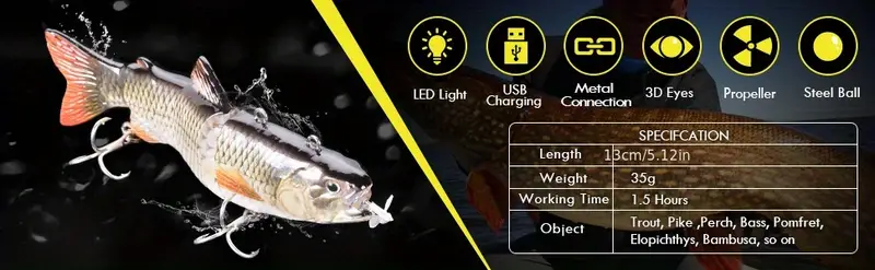  Fishing Lures Electric Lure Swimbait USB Rechargeable Bait  Crankbait Automatic Swimming Lifelike Fish Fishing Tackle 5.12 (B) :  Sports & Outdoors