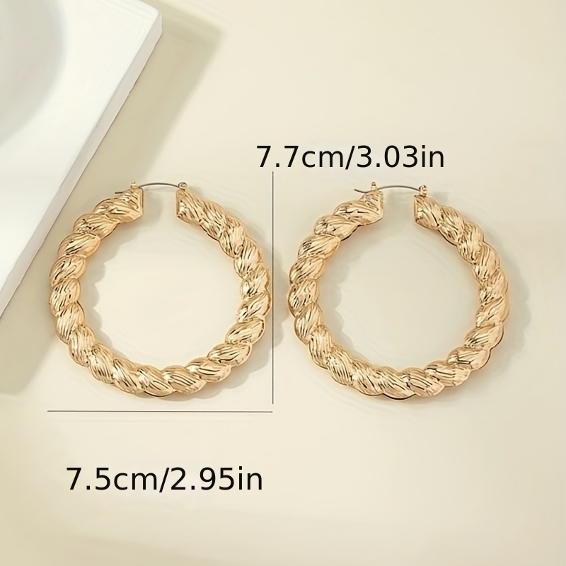 Exaggerated Twist Golden Hoop Earrings, Retro Style