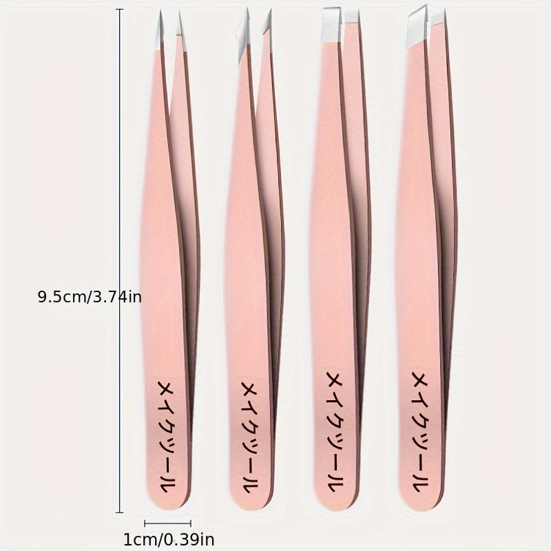 4pcs precision stainless steel tweezers for eyebrow hair facial hair removal blackhead slant tip angle tip pointed tip details 5