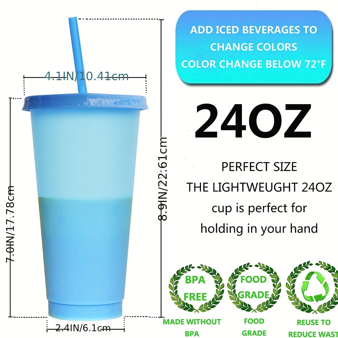 Colour Changing Cups Tumblers with Lids & Straws - 4 Pack 24oz Reusable  Plastic Cups Iced Coffee Cup Cold Water Color Change Party Tumbler for Kids