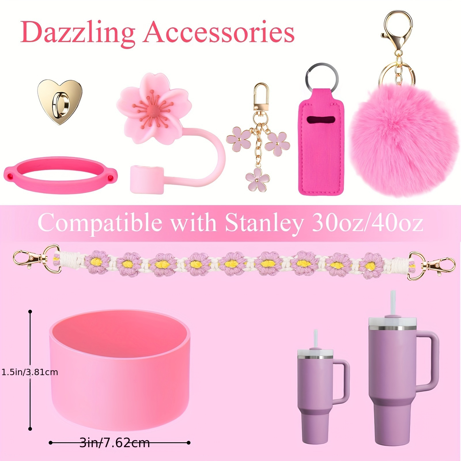 guulone 8pcs water bottle accessory kit silicone handle strap protective sleeve straw cover lipstick pouch cup charms fits 30oz 40oz insulated tumblers details 3