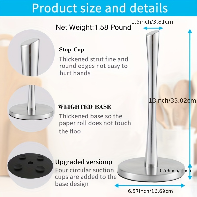 1pc Freestanding Kitchen Paper Towel Holder With Bottom Suction Cup Design