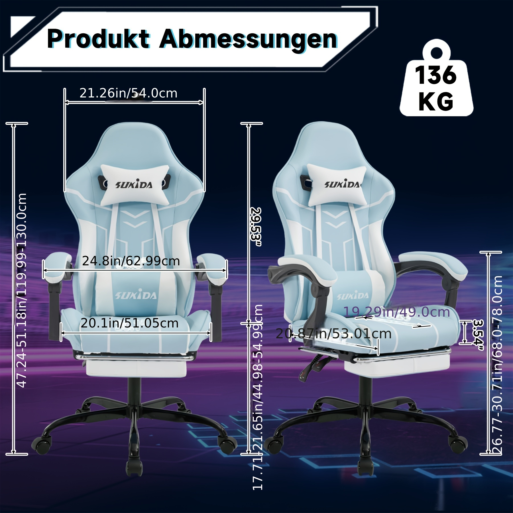 Gamingstoel met voetensteun, ruime zitting