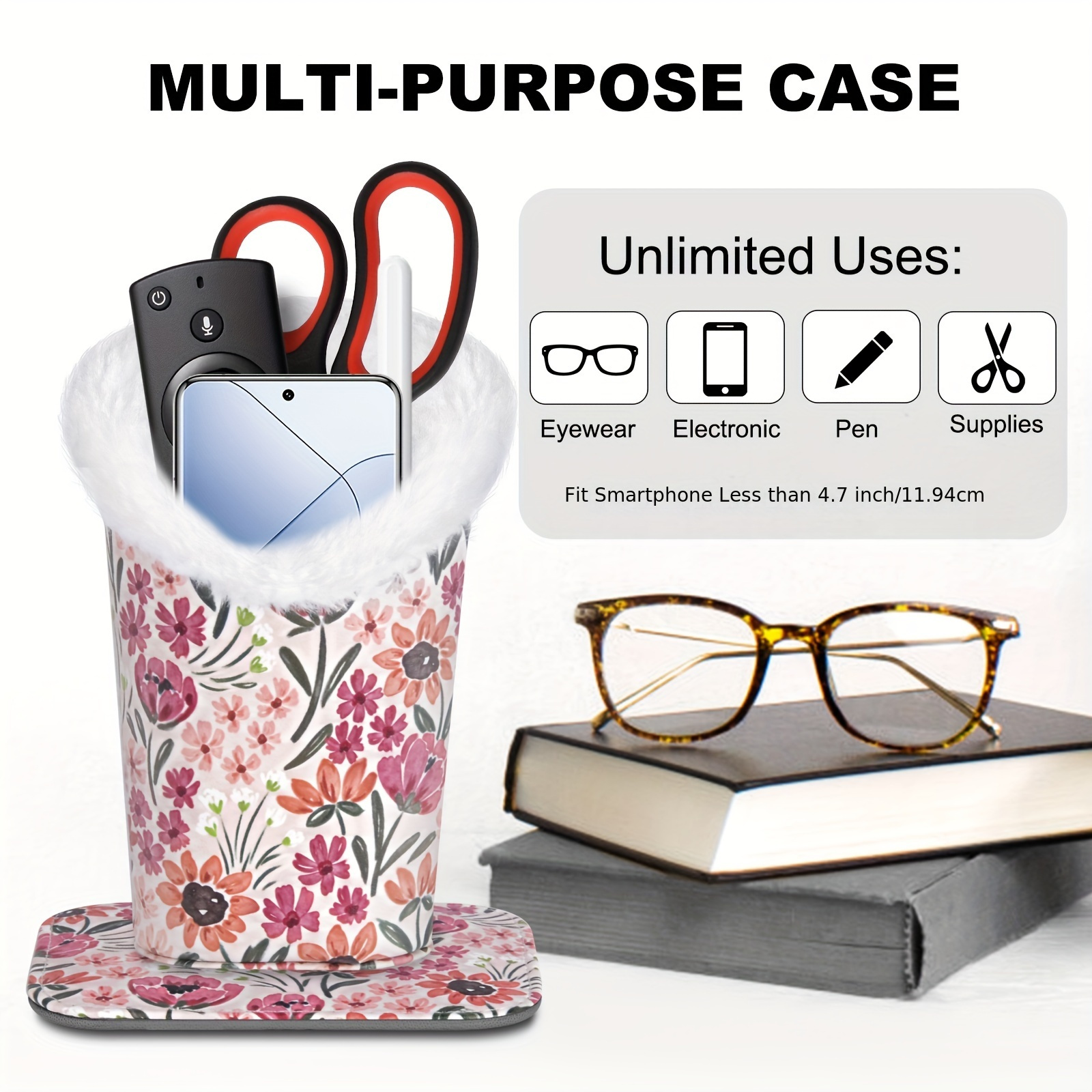 chic white plush eyeglass stand with magnetic base premium   leather fashion glasses case for women details 6