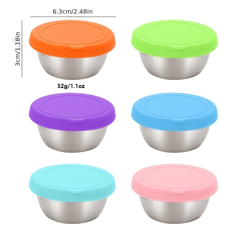 6Pack 1.6oz Small Condiment Containers with Lids, Salad Dressing Container to Go, Reusable Stainless Steel Sauce Containers for Lunch Bento Box