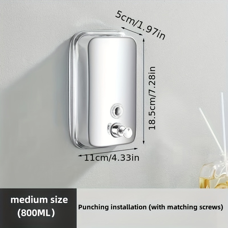 Dispensador de jabón líquido para montar en la pared, dispensador de jabón  líquido de mano de acero inoxidable, dispensador de champú de pared