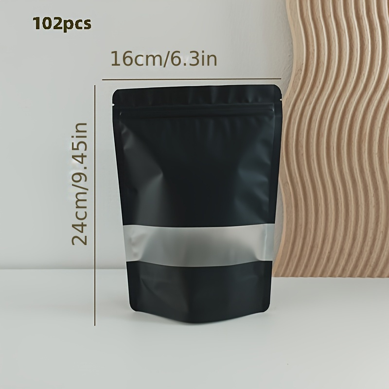TEMU 102pcs Black Foil Bags With Window Self-standing Bags Seal Zipper Bags Suitable For Gummy Candy Tea Coffee Packaging Bags