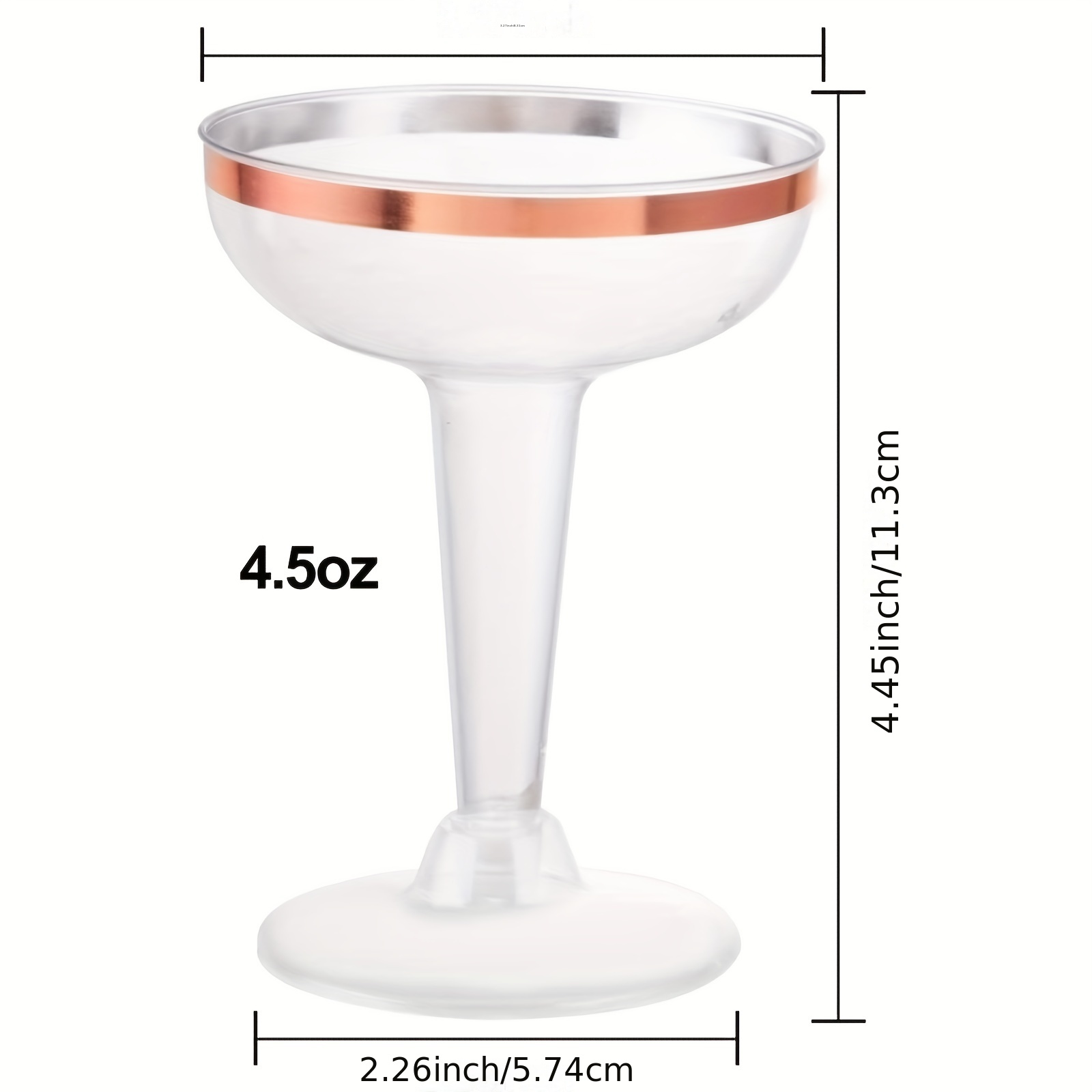 Juvale Paquete de 50 copas de vino de plástico transparente de 7 onzas para  fiestas, copas de copa con borde plateado con tallos para bodas