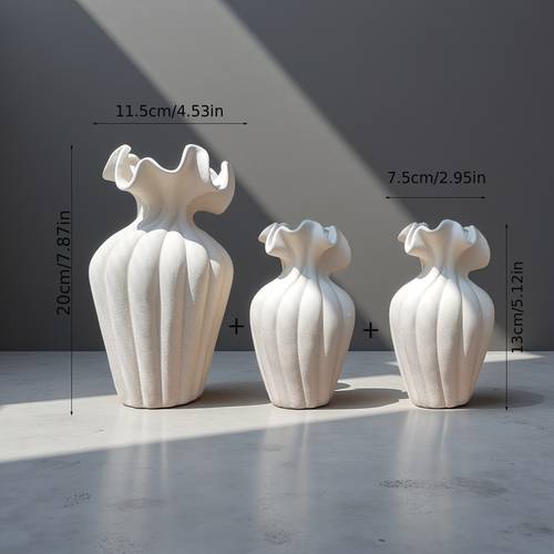 one large beige ceramic vase one large white vase a set of ceramic vases consisting of one medium beige vase and two small beige vases decorative bottles the set a large single piece a medium set of two and a of two