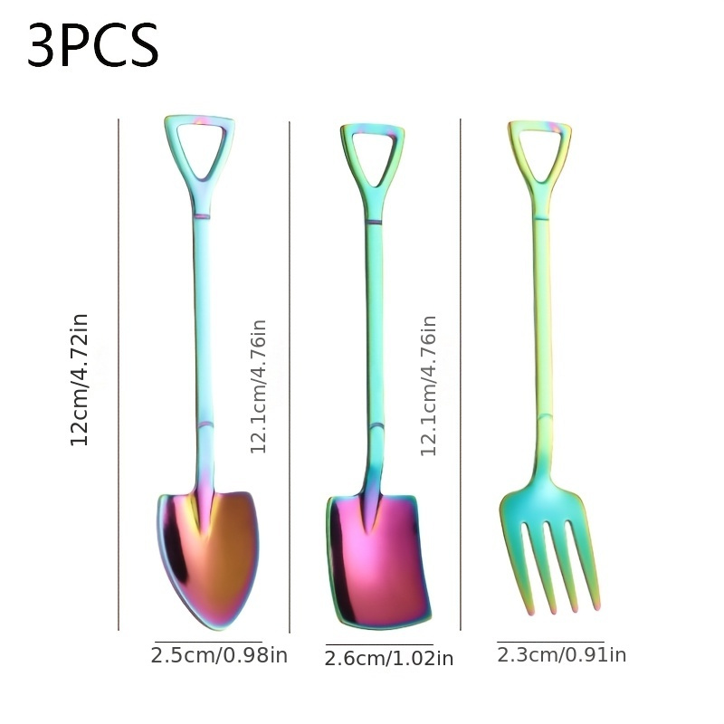 3pcs-stainless Steel Premium Household Coffee Fork Ice Cream Spoon, Shovel Spoon Creative Watermelon Spoon Dessert Ice Cream Spoon Premium Household Coffee Fork