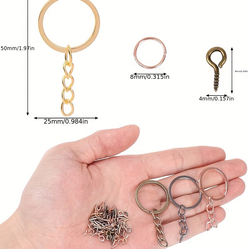 Keychain Rings for Crafts Gold, Key Chains Rings Kit Includes Split Key  Ring with Chain, 100pcs Jump Rings and 100pcs Screw Eye Pins for Resin