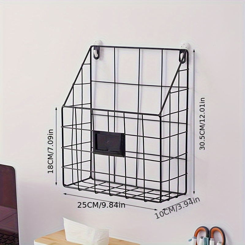 TEMU Modern Black Metal Wall-mounted Magazine Holder - Chic Living Room Decor, Newspaper & Book Storage Rack, , No Power Needed, Magazine Rack For