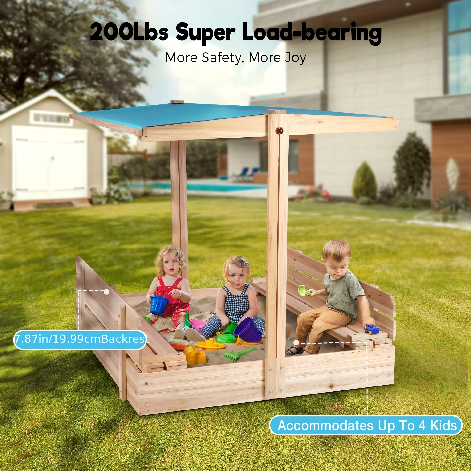 Hivvago Kids Wooden Sandbox With Height Adjustable And Rotatable Canopy
