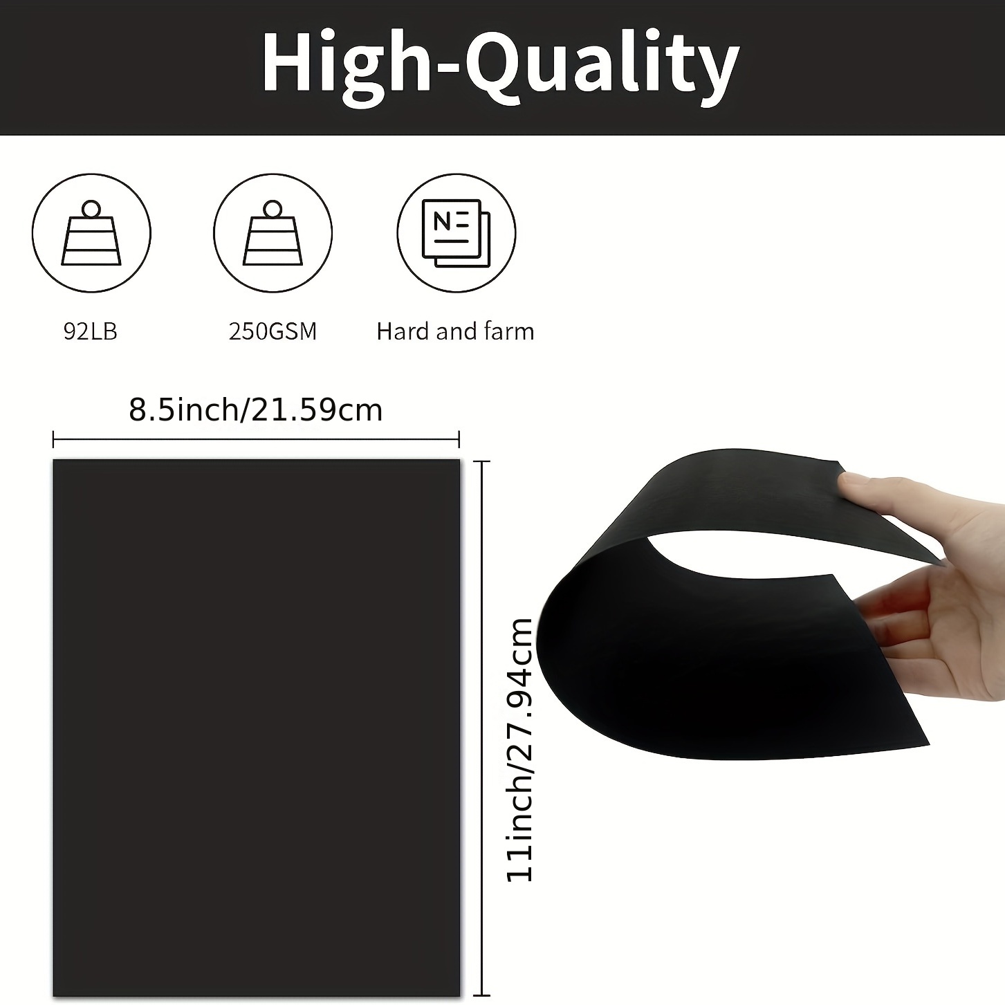 50 Sheets Black Cardstock 8.5 X 11 Thick Paper, 250gsm/92lb Construction  Paper For Crafts, Card Making, Invitations, Printing, Drawing, Scrapbook Sup