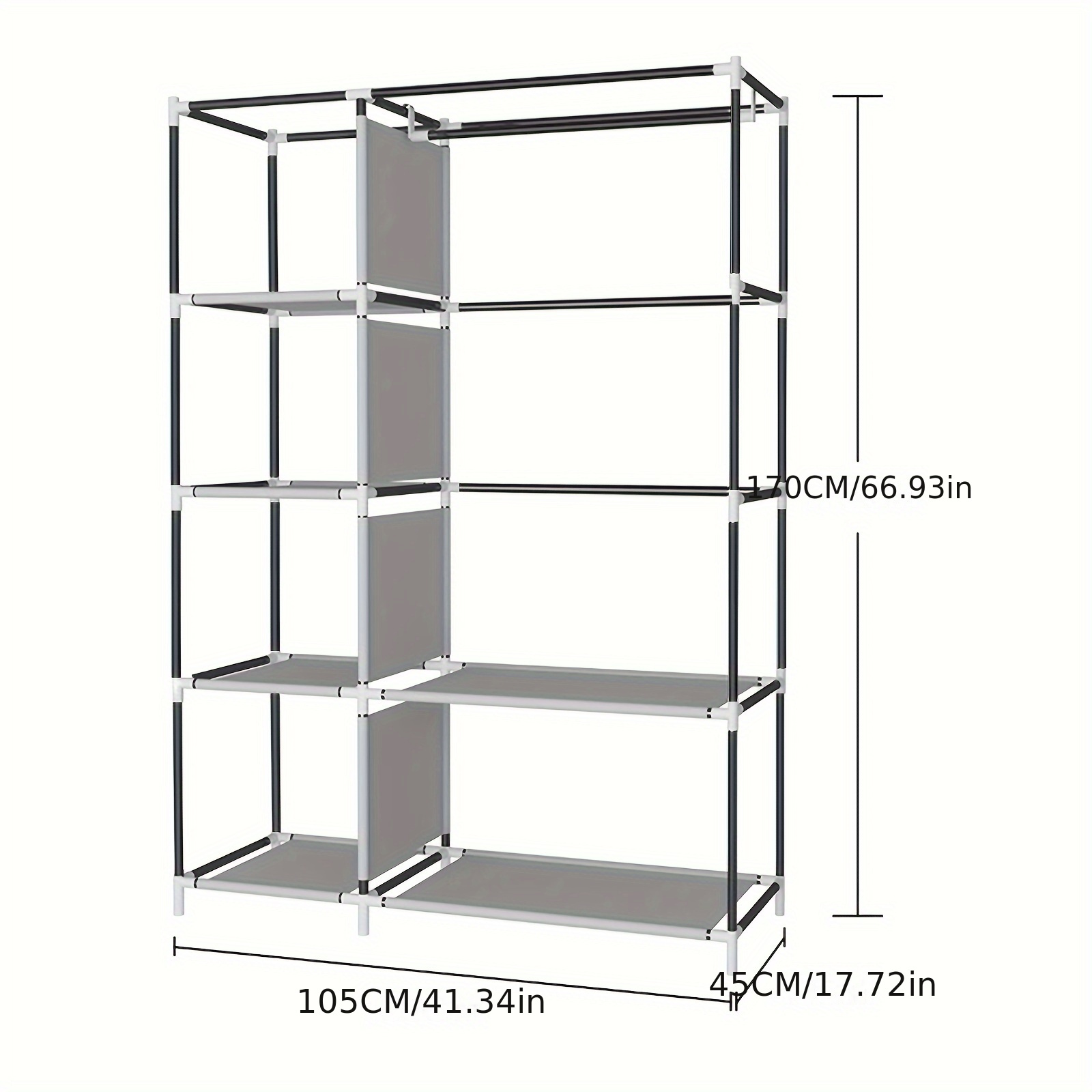 TEMU Large Capacity Gray Canvas Folding Closet Organizer With Dustproof Cover, Portable Storage Cabinet For Clothes, Bedding & Home Organization,