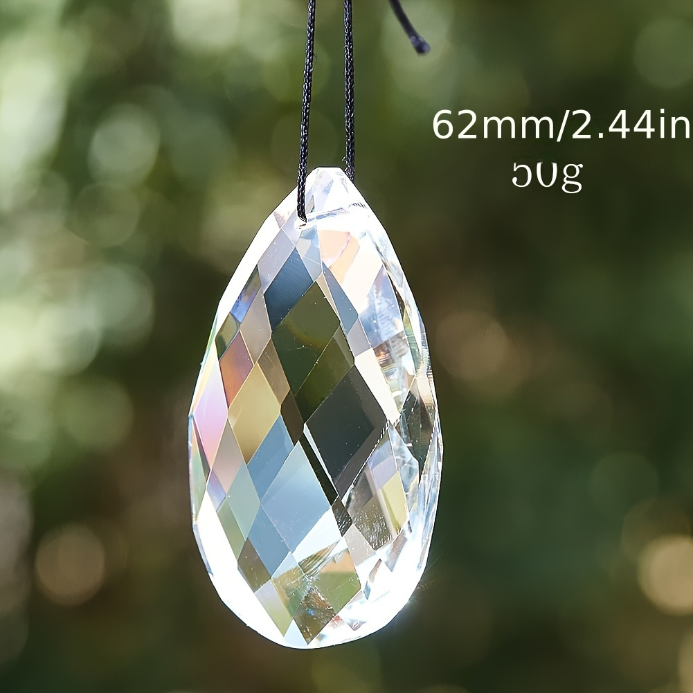 63mm Teardrop Crystal Pendant Inlaid With Grid-cut Glass Prism For Window Chandeliers And Garden Decoration