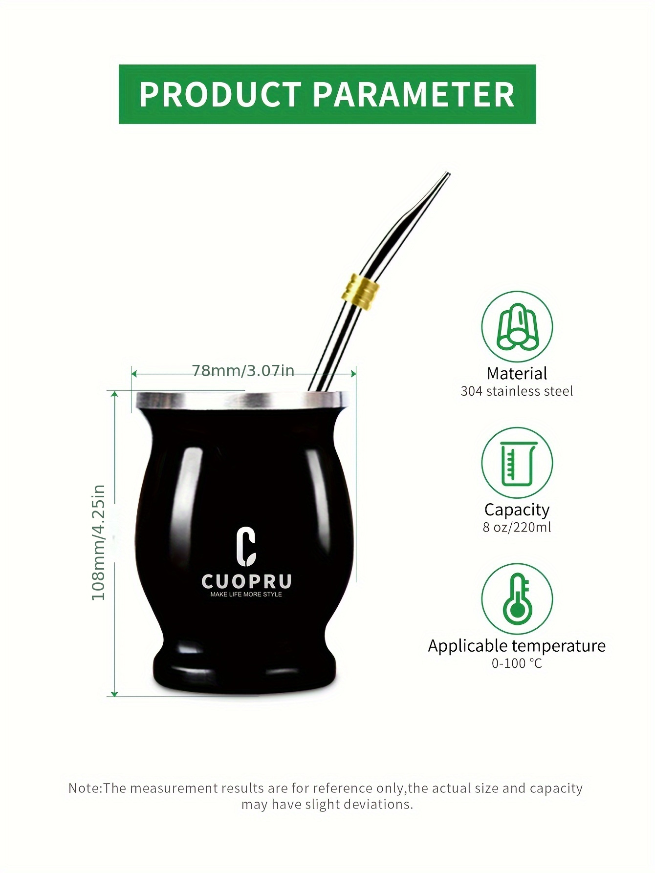 1pc, Yerba Mate Cup Set (Authentic Traditional Mate Cup - 8 Ounces), 8Oz Comes with Yerba Mate Straw, Cleaning Brush, Yerba Mate Divider & Tea Picker, Stainless Steel Double Wall Gourd Yerba Mate Cup Ideal for Both for cold And Hot Beverages