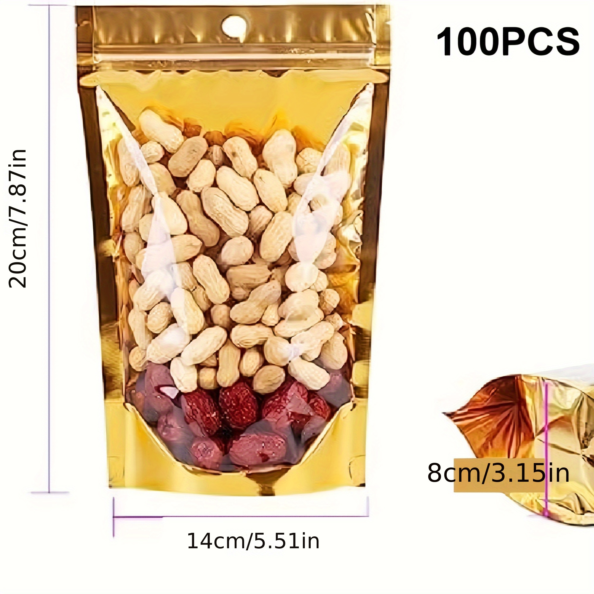 Food Storage Bag 100 Bags Zipper Lock With Hanging Hole Notch Reusable Packaging Bag