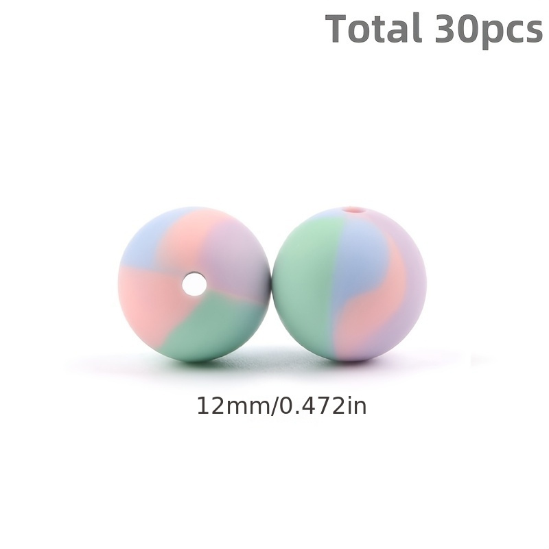 30 Rainbow Gradient Silicone Beads, 12/15/19mm Matte Round Spacer Beads With Prints, Suitable For Diy Bracelets And Jewelry Making