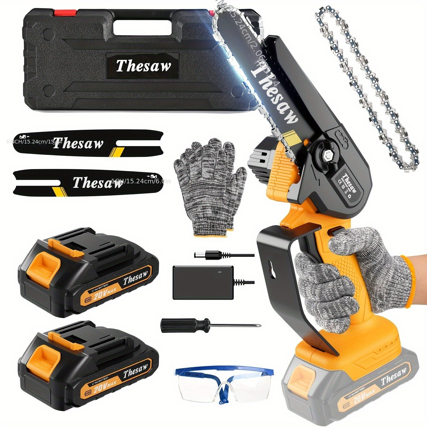 

Mini Chainsaw 6-inch Cordless Power Chain With Security Lock Small Handheld Chain Saw With 2 Batteries, 2 Guide Plates And Toolbox For Wood Cutting, Tree Trimming, Gardening, And Christmas Gift