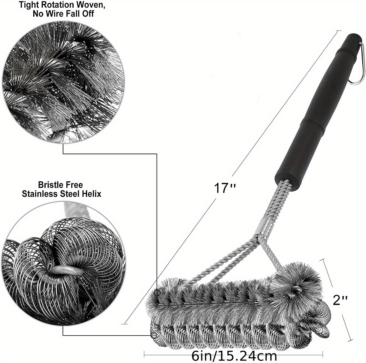 Stainless Steel BBQ Brush Three-head Oven Grill Cleaning tool Bristle Free