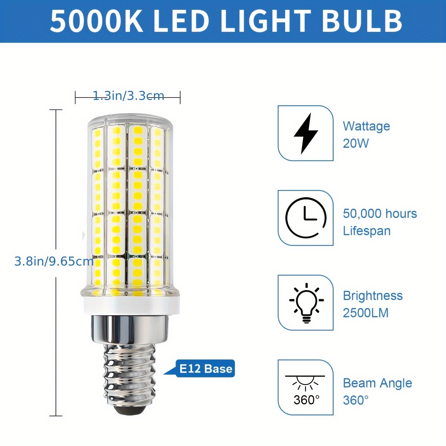 TEMU 4pcs E26 Led Corn Light Bulbs, 20w, 2500 , 5000k Cool Daylight White, Non-flicker, Hardwired, Screw Base, For Ceiling Fan & Indoor Home Kitchen