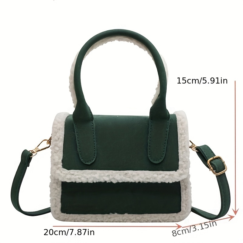 Minimalist Plush Square Satchel Bag Classic Flap Handbag