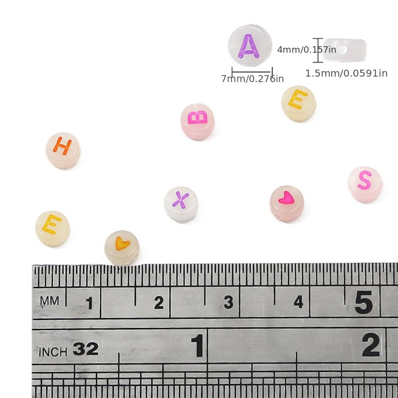 Acrylic Luminous Letter Beads Flat Round Spacer Beads - Temu