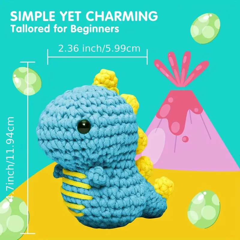 Crochet Kit For Beginners Blue Dinosaur With Easy Peasy Yarn - Temu United  Arab Emirates