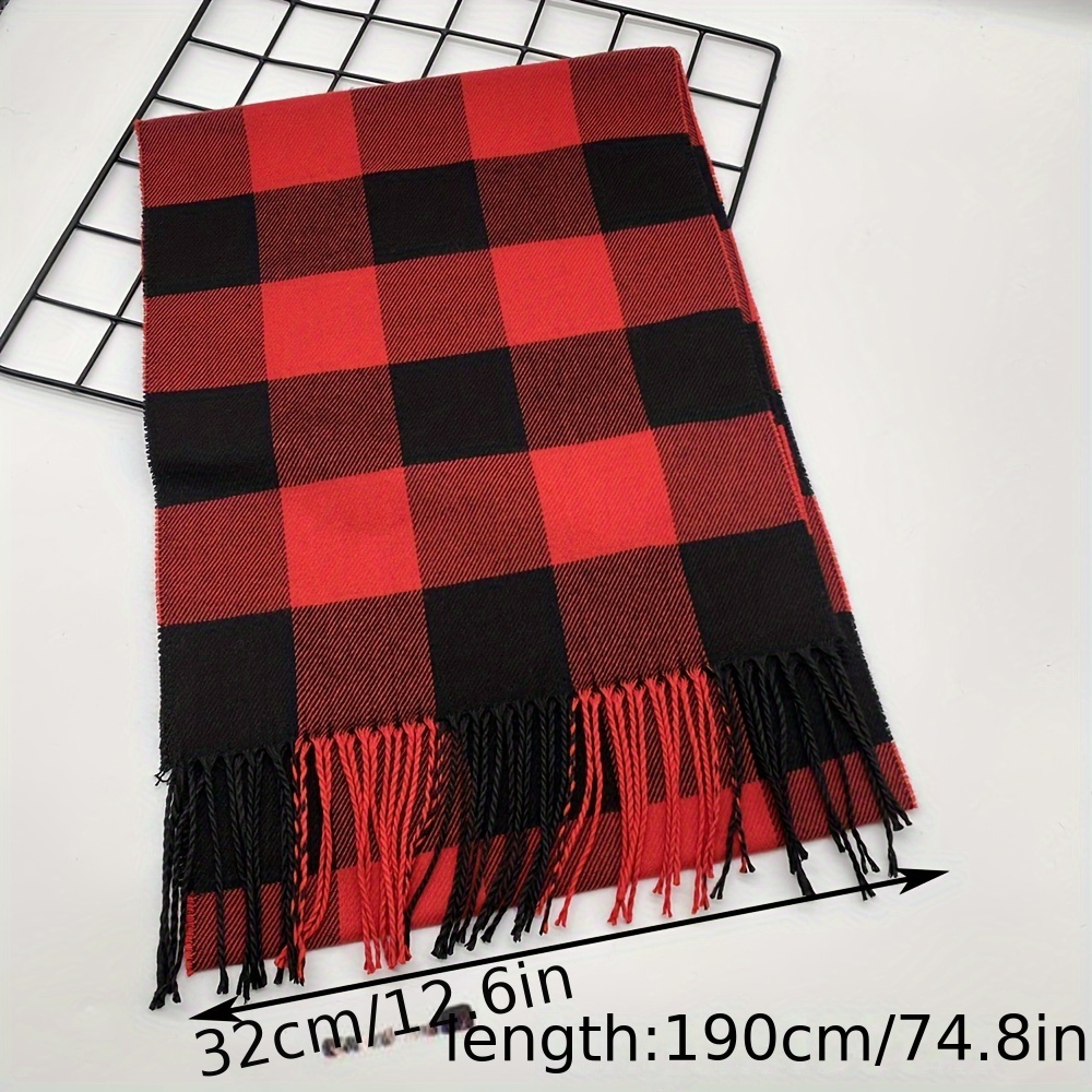 Vintage-Style Plaid Scarf - Soft Imitation Fleece, Perfect for Autumn & Winter Fashion details 2