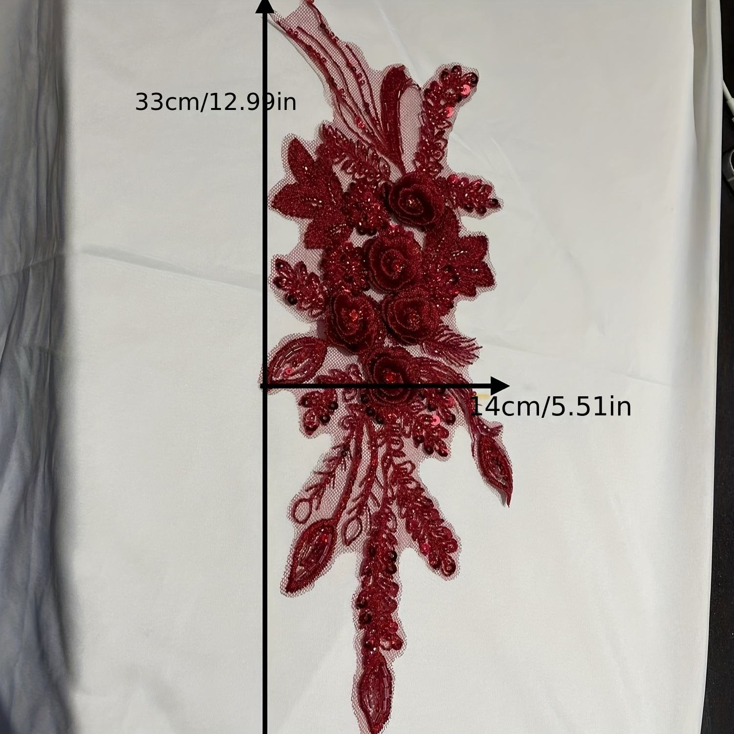 Burgundy Floral Beaded Lace Appliqué, Embroidered Sequin Patch for Bridal  Dress Decor, Handmade 3D Flower Fabric
