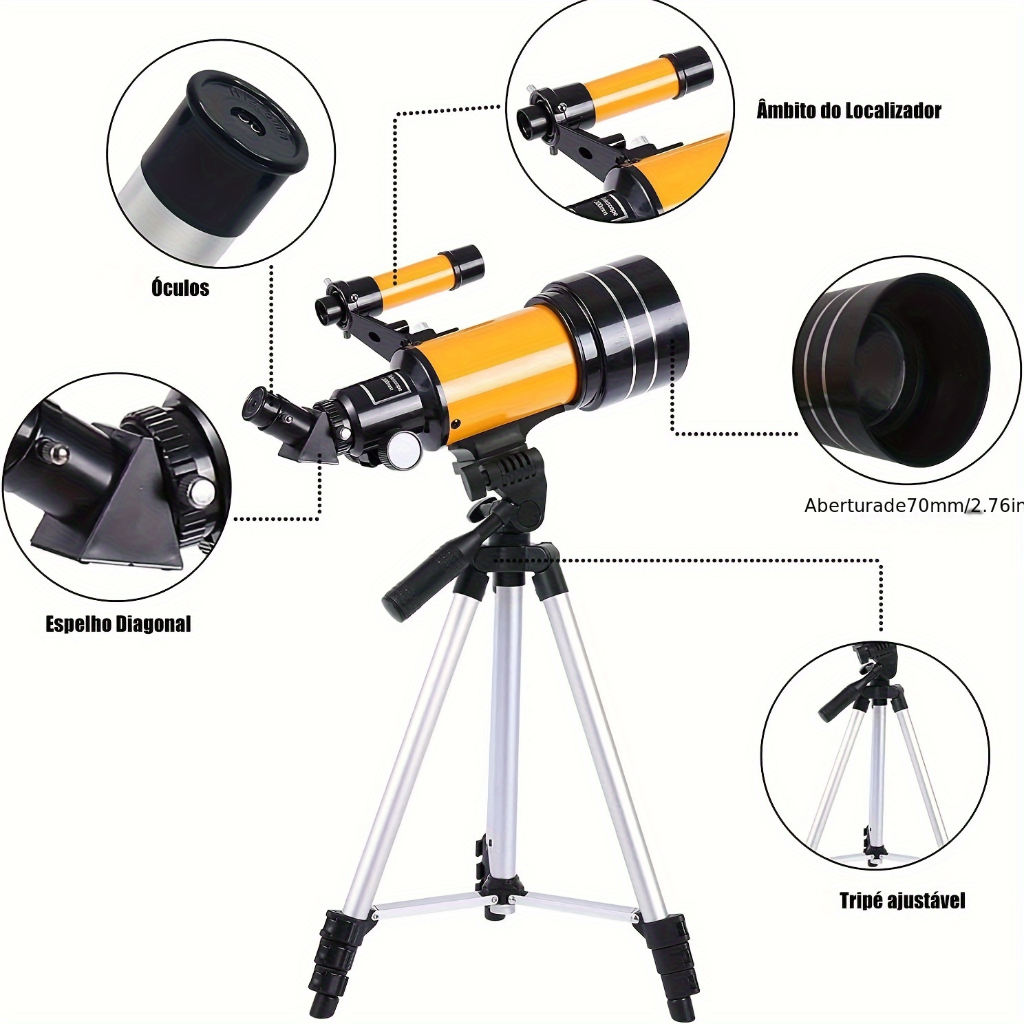 F30070 Telescopio astronómico reflector de 70mm 150X con trípode