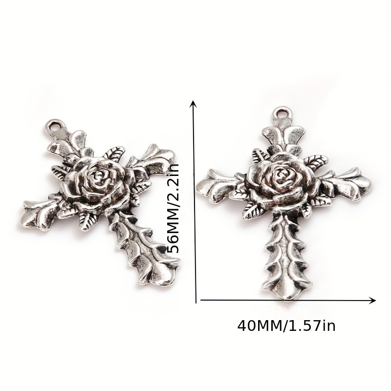 12Pcs Antique Silver Plated Flower Cross Charms Rose Cross Pendants For  Jewelry Making Necklace Bracelet Earrings Key Chain DIY Handmade Accessories