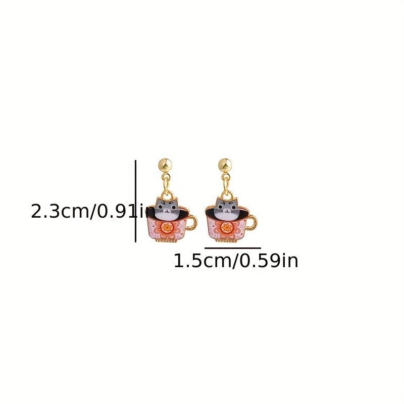 Teacup Cat Earrings Gift for Women