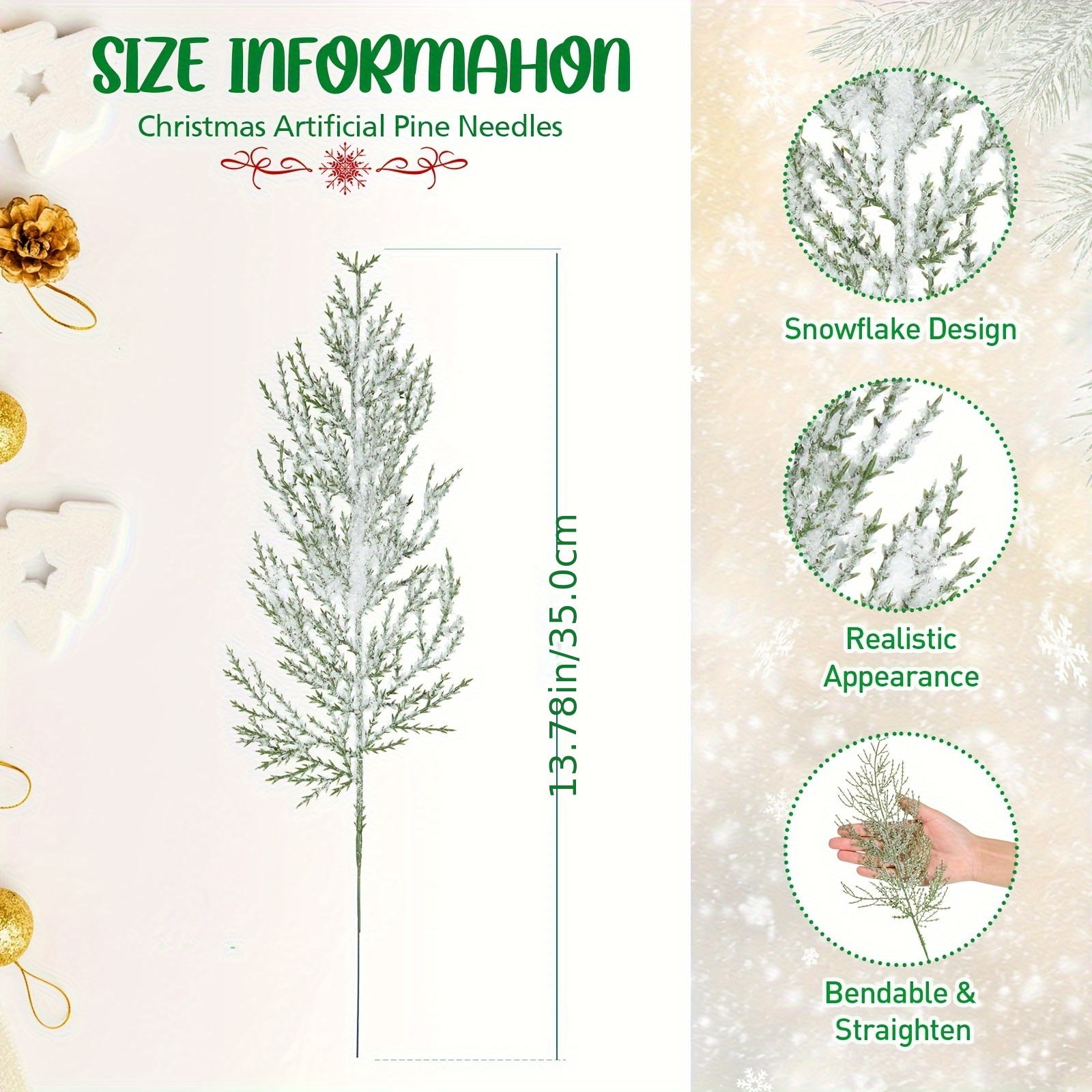 Snowy Artificial Pine Needles Branches Fake Frosted Pine - Temu