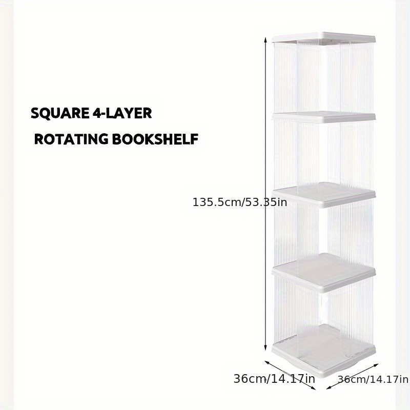 3 tier rotating bookshelf transparent white plastic storage rack for home office freestanding multi shelf organizer with wheels books decor and supplies decorative display versatile shelving book shelves details 5
