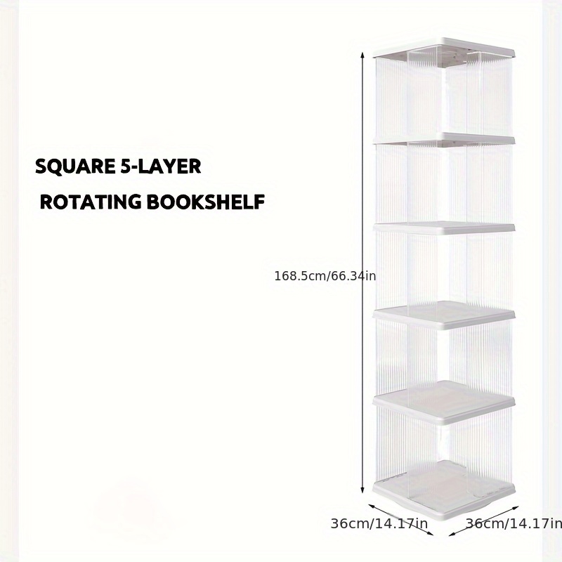 3 tier rotating bookshelf transparent white plastic storage rack for home office freestanding multi shelf organizer with wheels books decor and supplies decorative display versatile shelving book shelves details 6