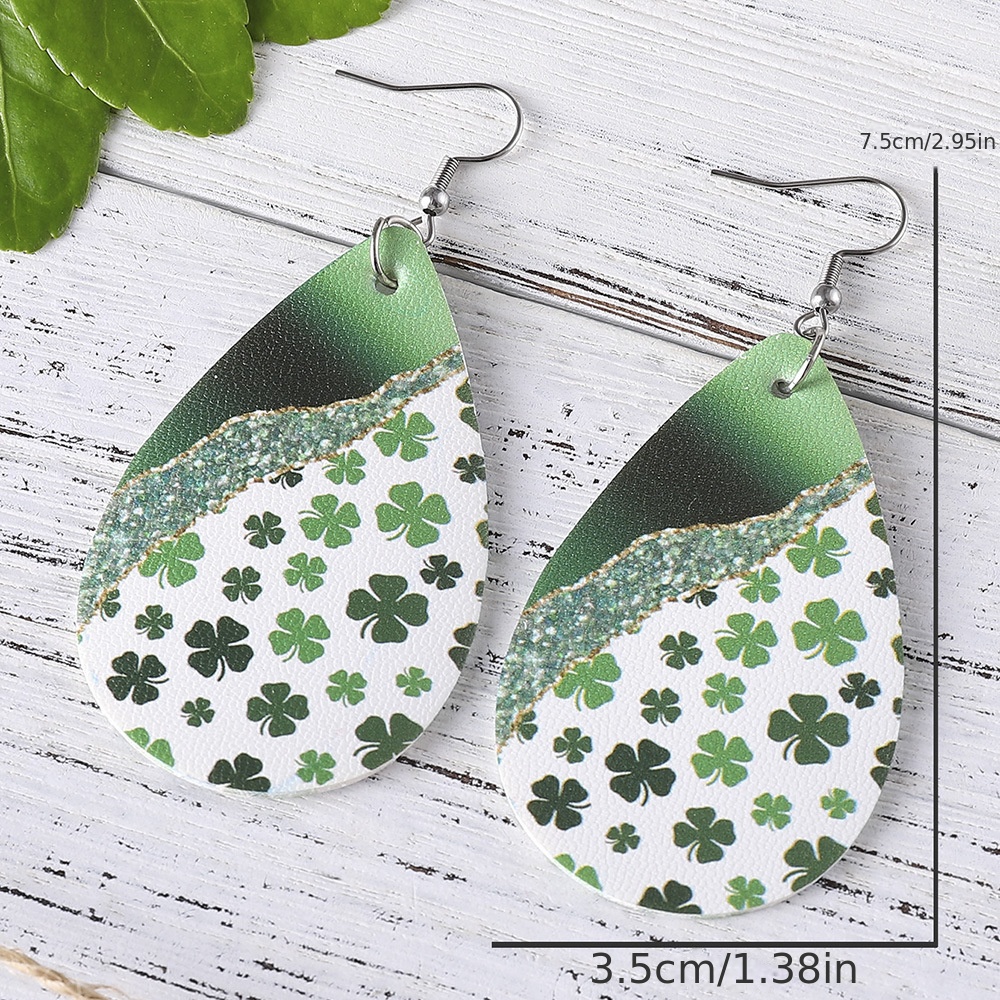 1pc St. Patrick's Day Green Wooden Print Earrings, Gift For Holiday