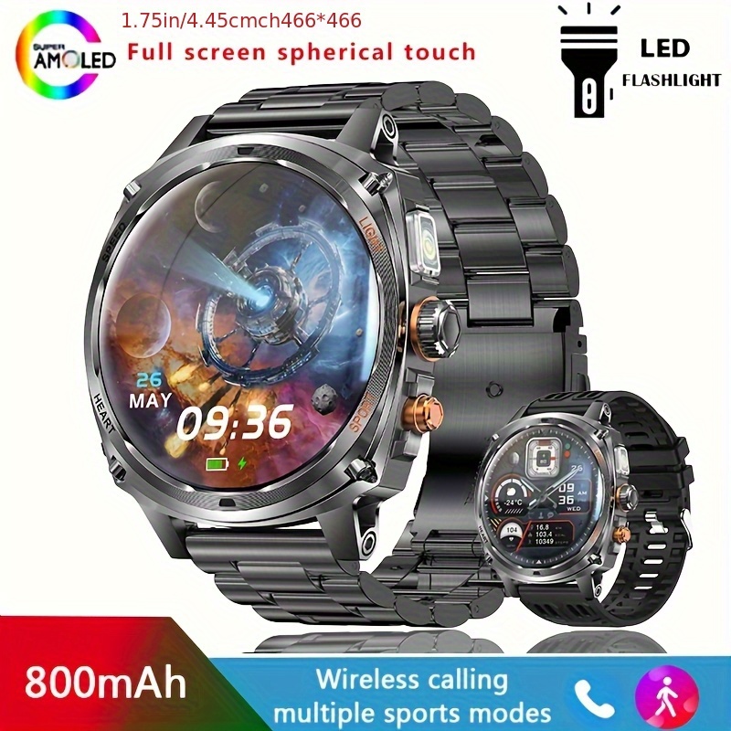 2025   s swimming smartwatch,   with LED flashlight, 100+ , 1.75-inch   466 * 466 high-definition full screen spherical touch, wireless calling, Men s outdoor sports smartwatch.